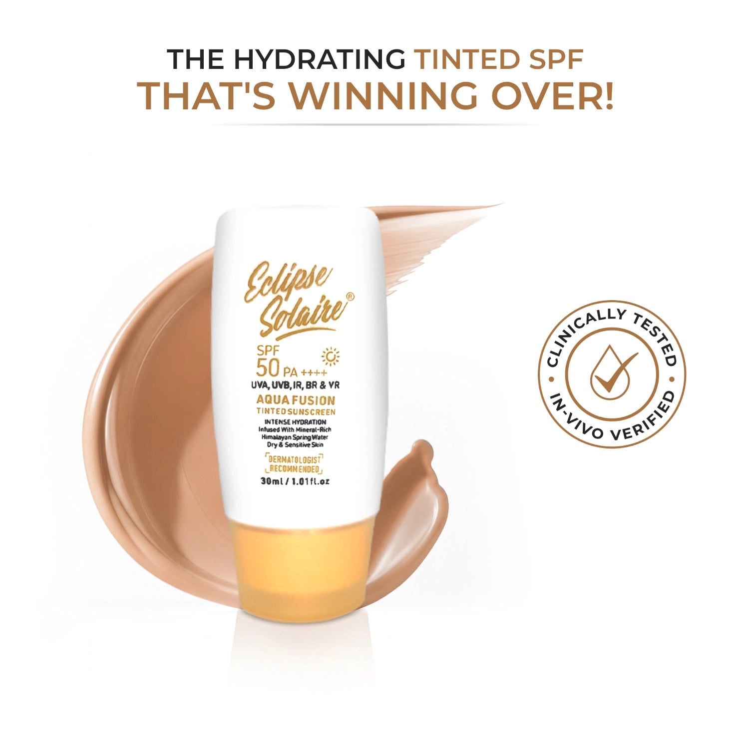 Eclipse Solaire Aqua Fusion Sunscreen SPF50 PA++++ | 5X Protection | Infused with Himalayan Spring Water | Non-Greasy, For All Skin Types - 30ml